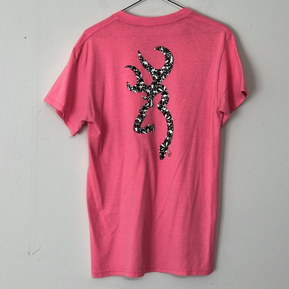 🌞 Browning short sleeve crew neck barbiecore pink tee name & logo women size S - Picture 13 of 16